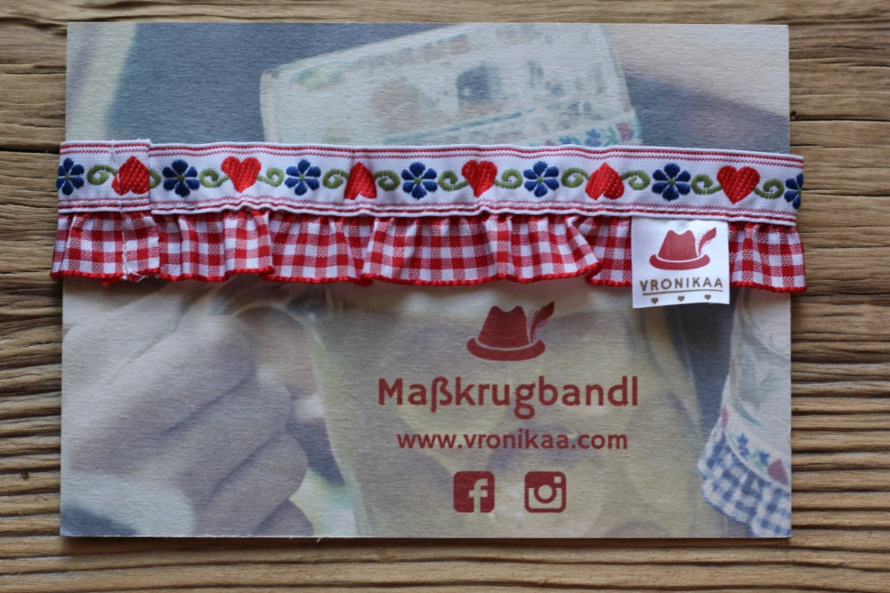 Rückseite von der Maßkrugband Postkarte mit Maßkrugband in rot