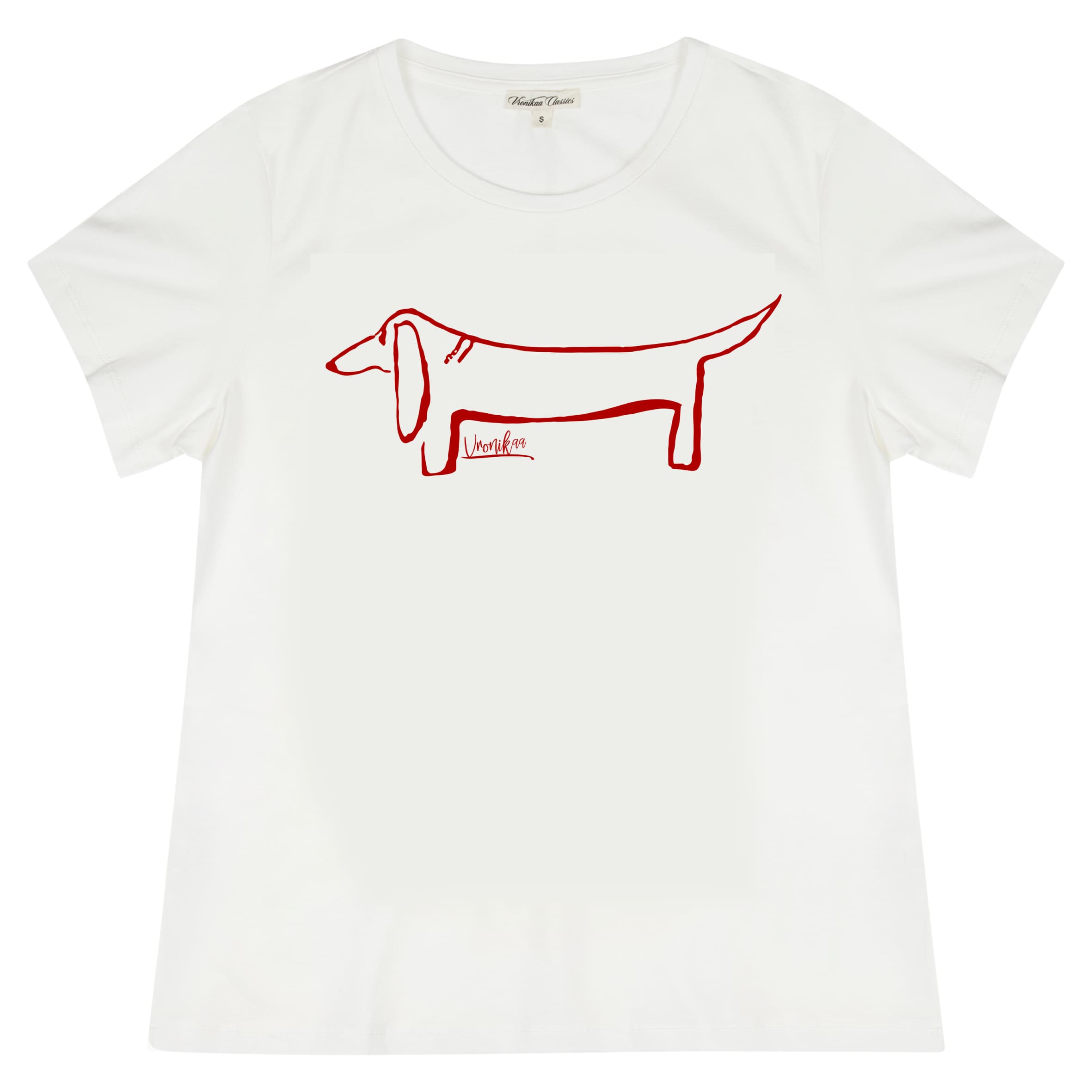 vronikaa- Damen Shirt -Dackel-Artwork-rot-grosser Dackel