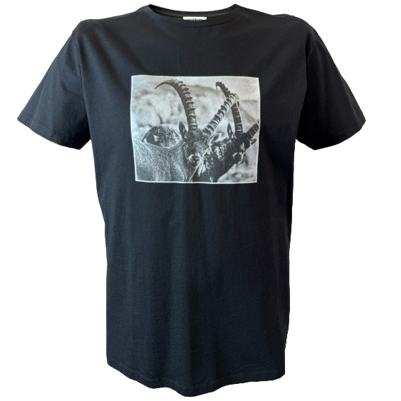Kurzarm Shirt in schwarz mit Steinböcken