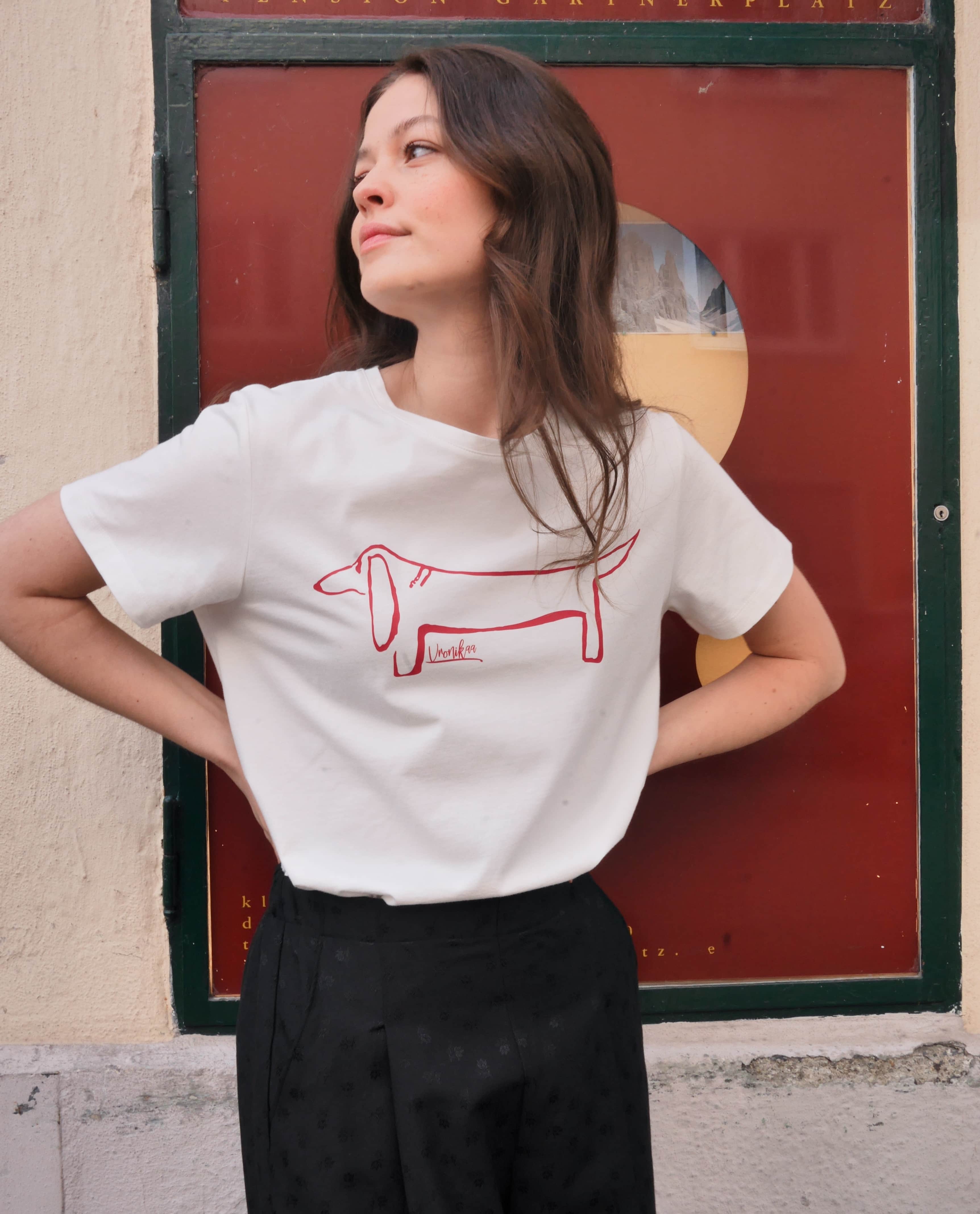 vronikaa - Damen Shirt mit Dackel-Art in rot